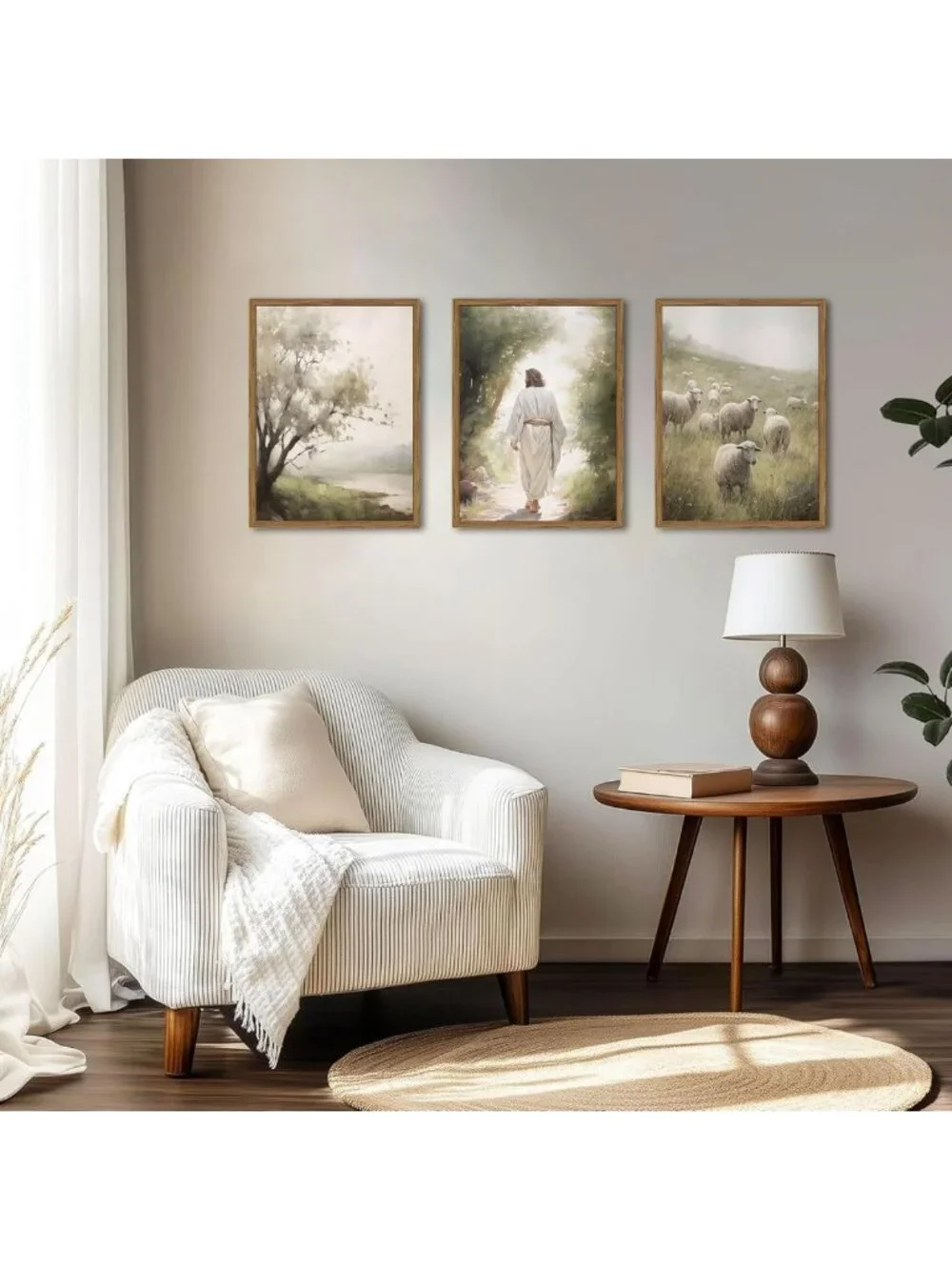 Framed Jesus Leaves the 99 Canvas Art Set of 3 - Christian Wall Decor for Home